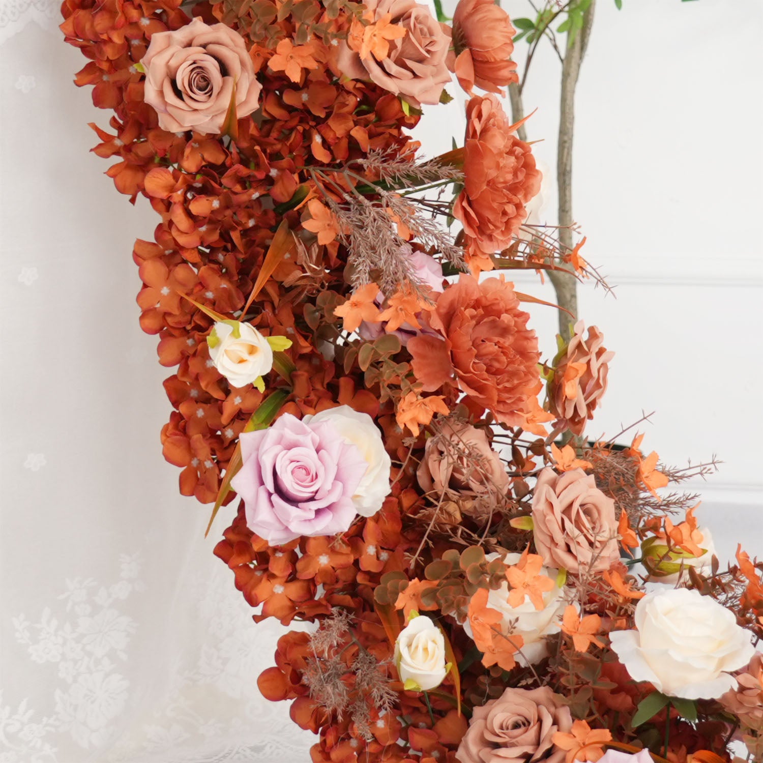 Uflower Artificial Autumn Brown Flower Row Sofa Table Runner Floor Flower Arrangement